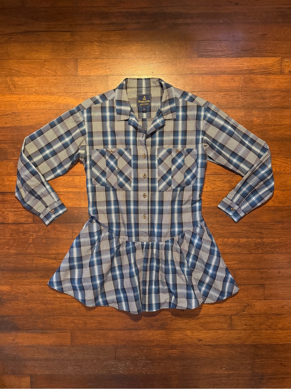 Pendleton X Opening Ceremony Blue Plaid Peplum Top